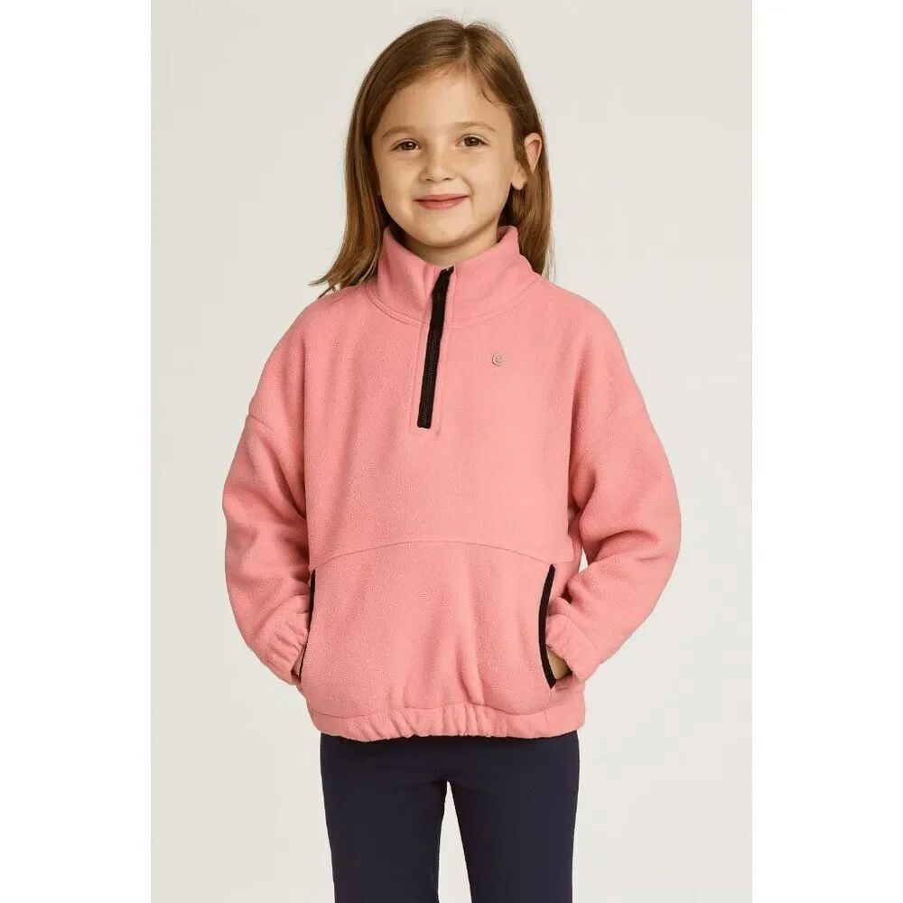 NEW BALANCE Girls’ Pink Fleece Quarter-Zip Pullover – Soft Warm Cozy Sweatshirt